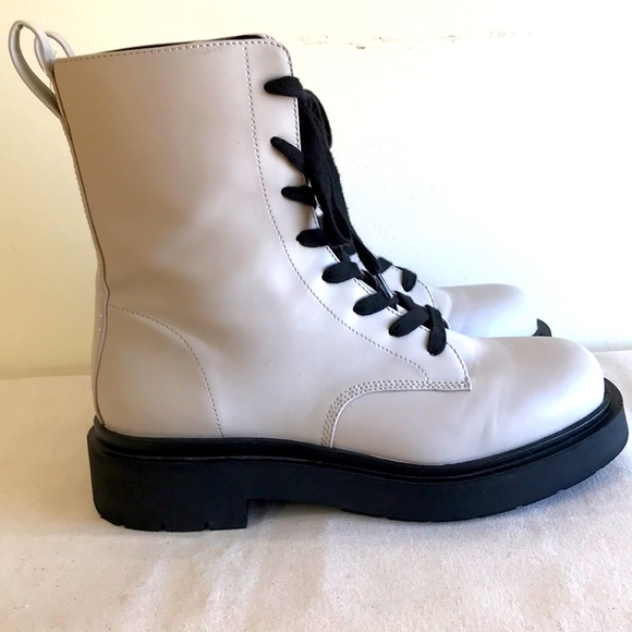 H&M Shoes - H&M Sz 41 combat boots white vegan leather black chunky sole black lace side zip